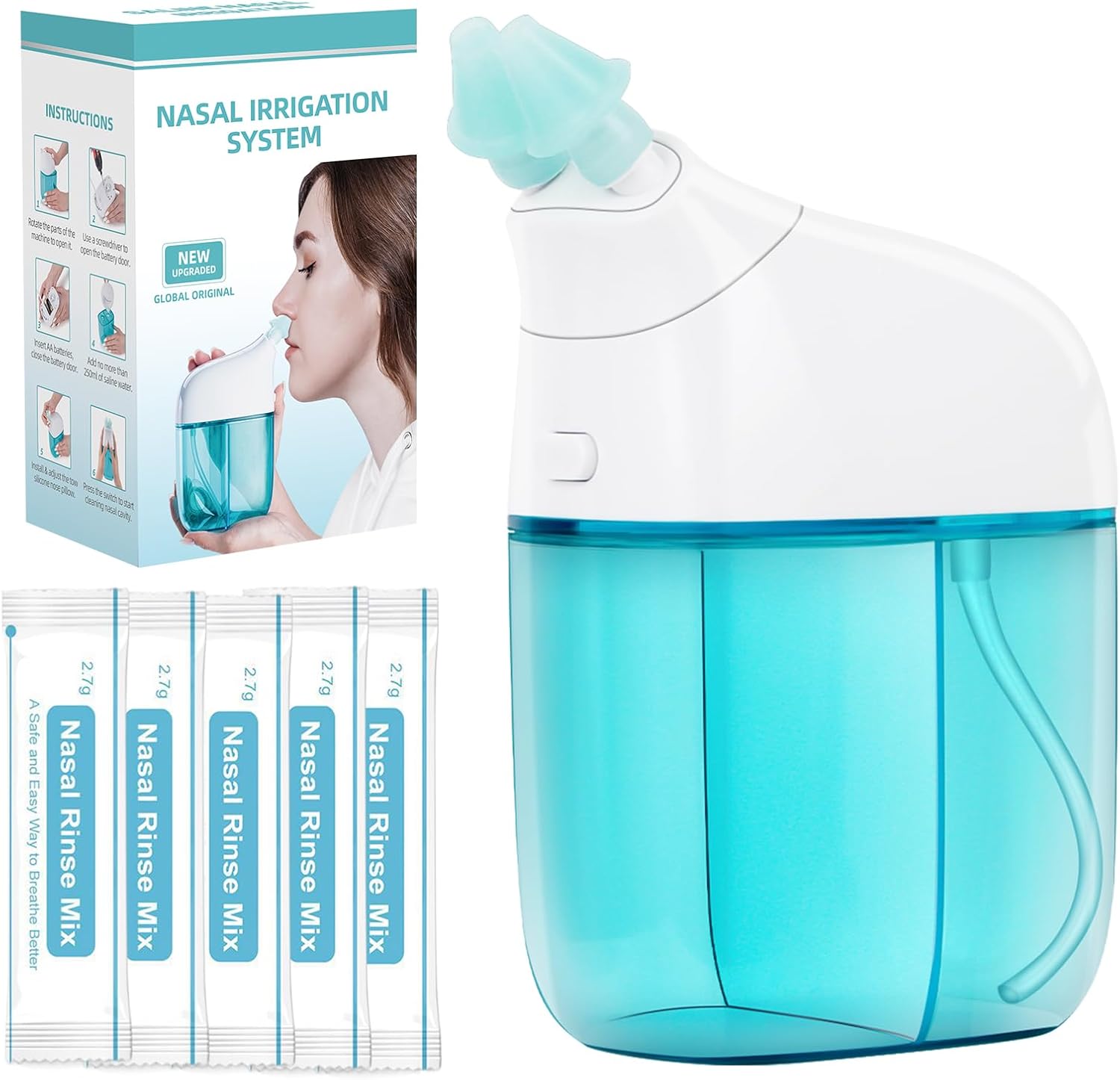 Nasal Irrigation System with 30 Saline Packets Nasal Care, Sinus Rinse Machine, Nasal Rinse Machine, Nasal Cleaner with Auto Waste Collection Function for Sinus, Nasal Allergies - Green
