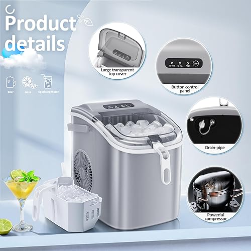 Miniatura 5 de Antarctic Star Encimera de máquina para hacer hielo, 9 cubitos de hielo automáticos portátiles listos en 8 minutos, hace 26 libras de hielo por 24