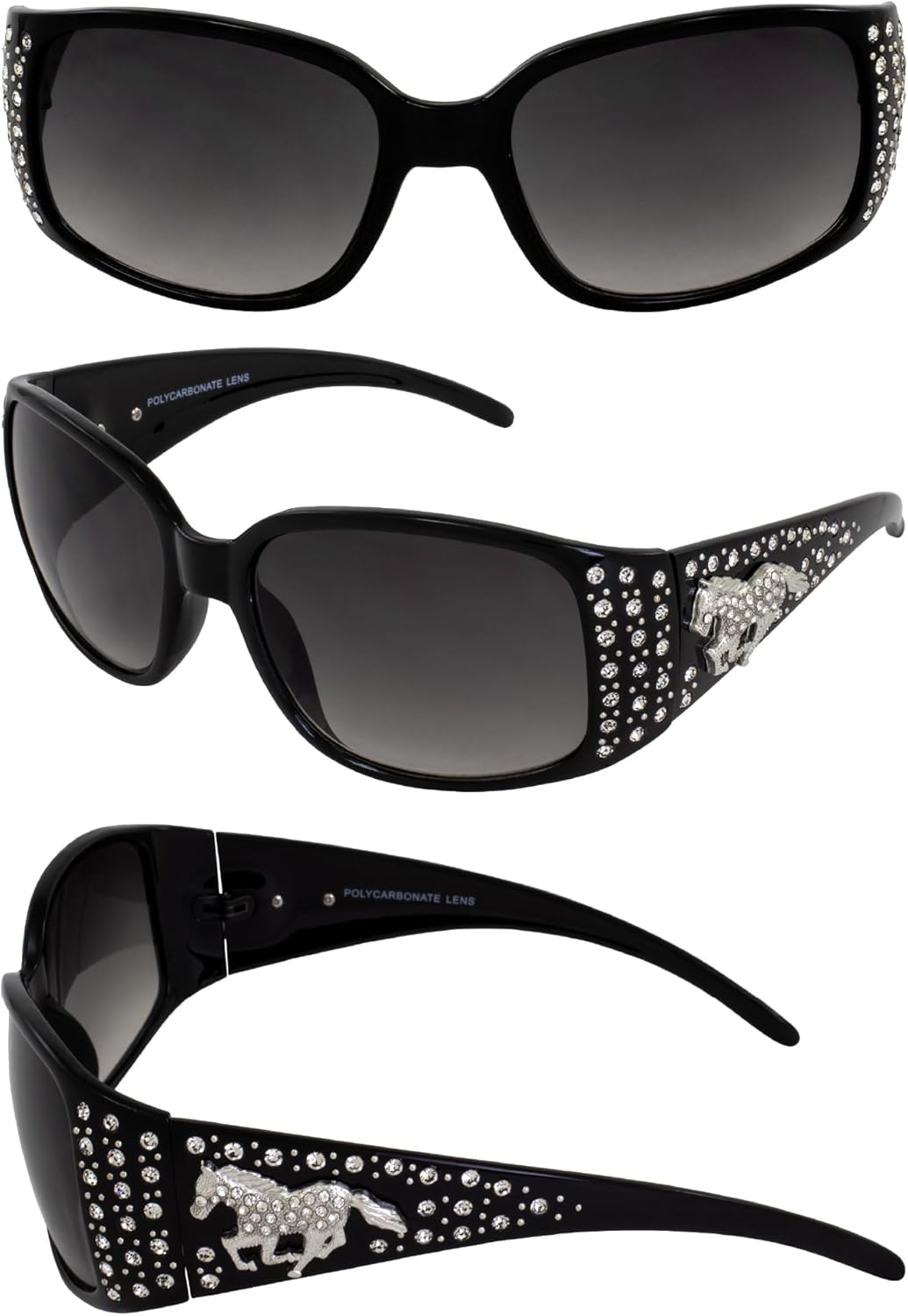 Rodeo Queen 2 Pairs of Fashion & Studded Sunglasses for Women Black Frame w/Metal Accent Piece Bling Rhinestones & Smoke Gradient Lenses - Image 9