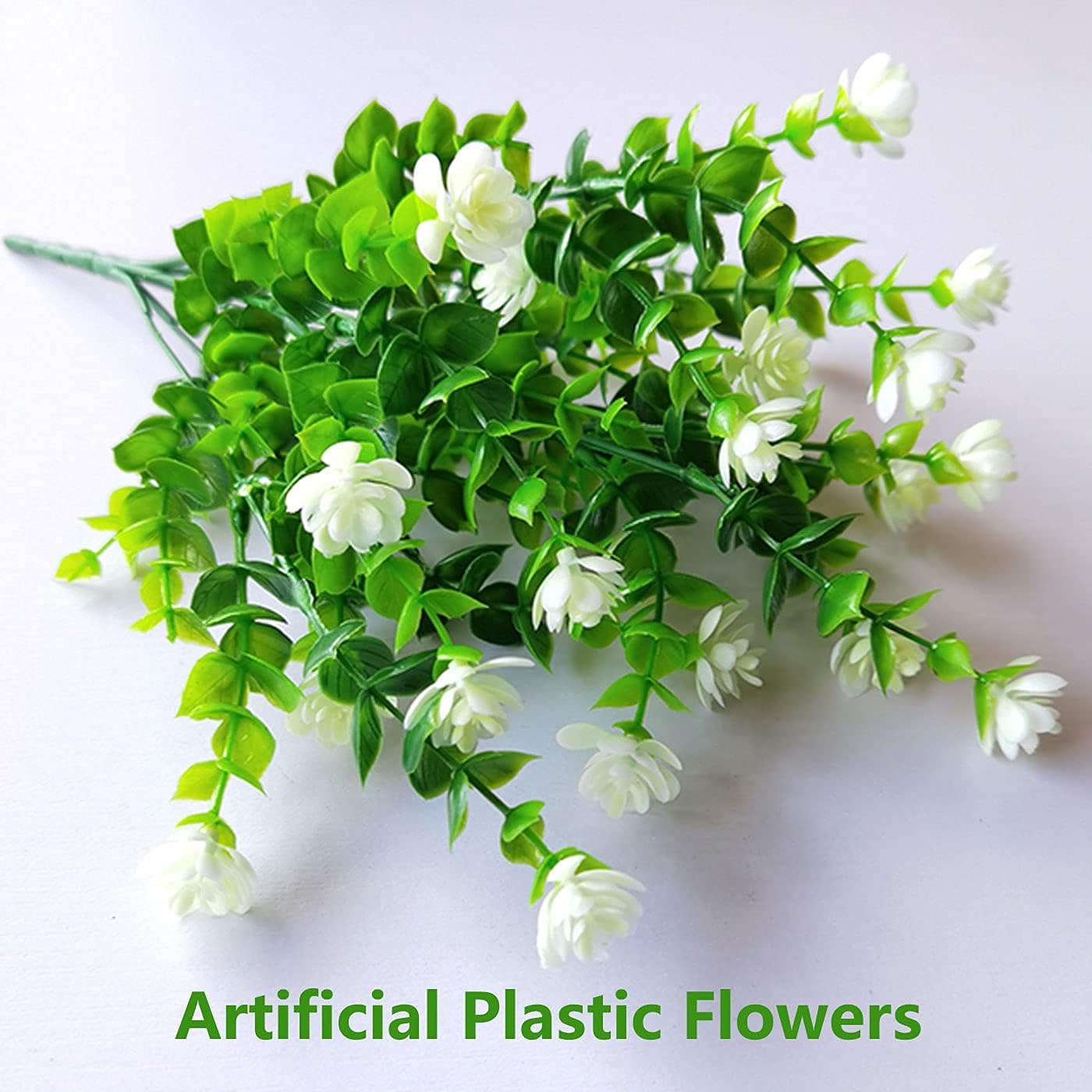 10 Bundles Artificial Flowers for Outdoors,UV Resistant Realisic Fake Plastic Plants Artificial Shrubs Fall Flowers Decor of Vase and Outside Window Box, Ferns Plants for Planter-White