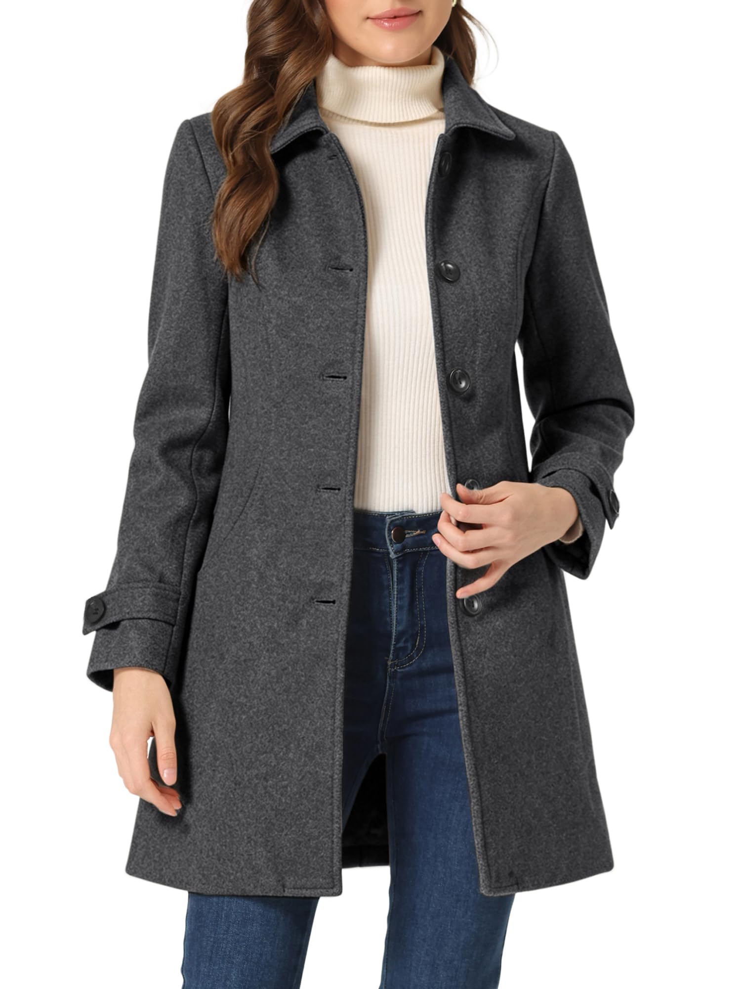 allegra k Women's Winter Outerwear Overcoat Peter Pan Collar Mid-thigh A-line Single Breasted Pea Coat-picture-10