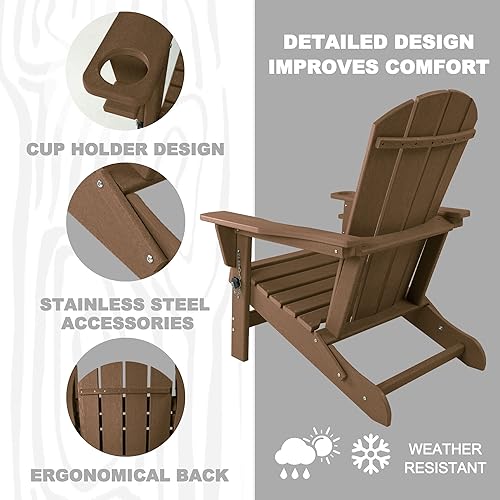 Miniatura 4 de Kozyard Silla Adirondack plegable, sillas de patio al aire libre, silla de cubierta de resina plástica HDPE, pintada resistente a la intemperie,