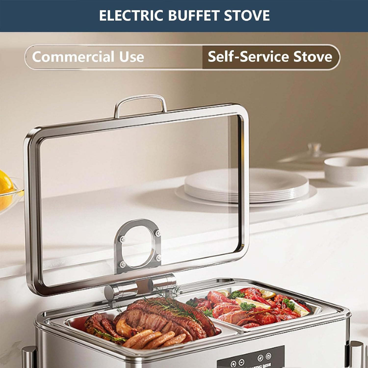 9L Scaldavivande Elettrico per Buffet, Chafing Dish Elettrico Professionale, Scaldavivande Elettrico Professionale con Regolazione Intelligente della Temperatura, per Buffet, Feste e Banchetti