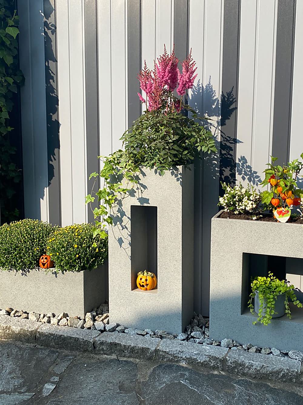 Pflanzwerk® Pflanzkübel TUB Granit Grau 40x80x40cm XXL – Rechteckig – Großer Fiberglas Blumenkübel für außen und innen - Frostbeständig - UV-Schutz – Markenqualität