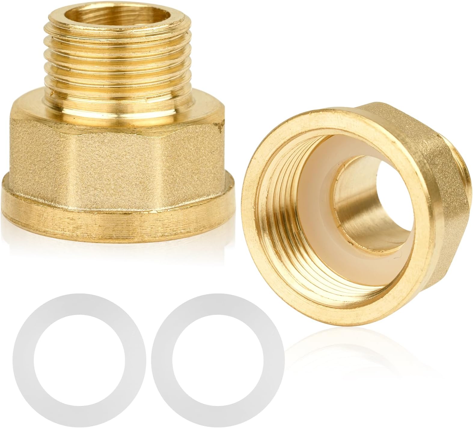 3/4" Female to 1/2" Male BSP Thread Brass Hex Bushing Reducing Connector,3/4” Female to 1/2” Male Adapter,for Water, Gas, Pipe Connecting Conversion with Sealing Rings