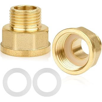 Pack of 2 Reducers 3/4 Inch to 1 Inch Reducer Extension 3/4 Inch Outer x 1 Inch Inner Made of Brass AG / IG Reducer with Rubber Seal Adapter for Conversion of Pipe Connections