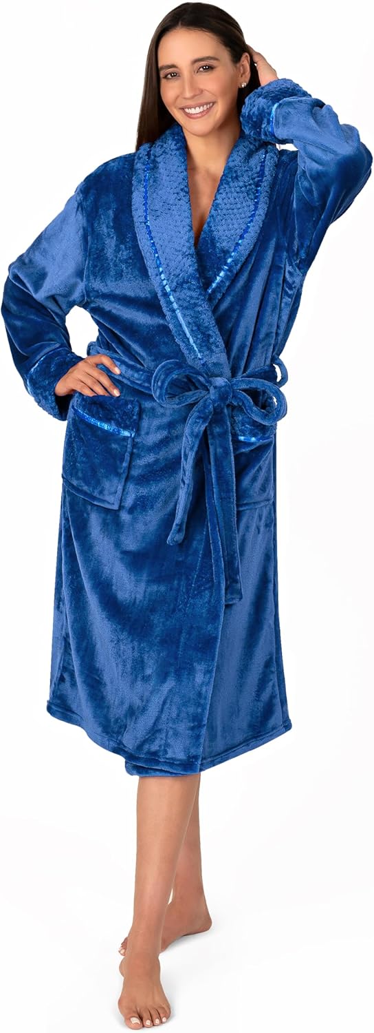 PAVILIA Soft Plush Women Fleece Robe, Cozy Warm Bathrobe, Fuzzy Female Long Spa Robe - Image 8