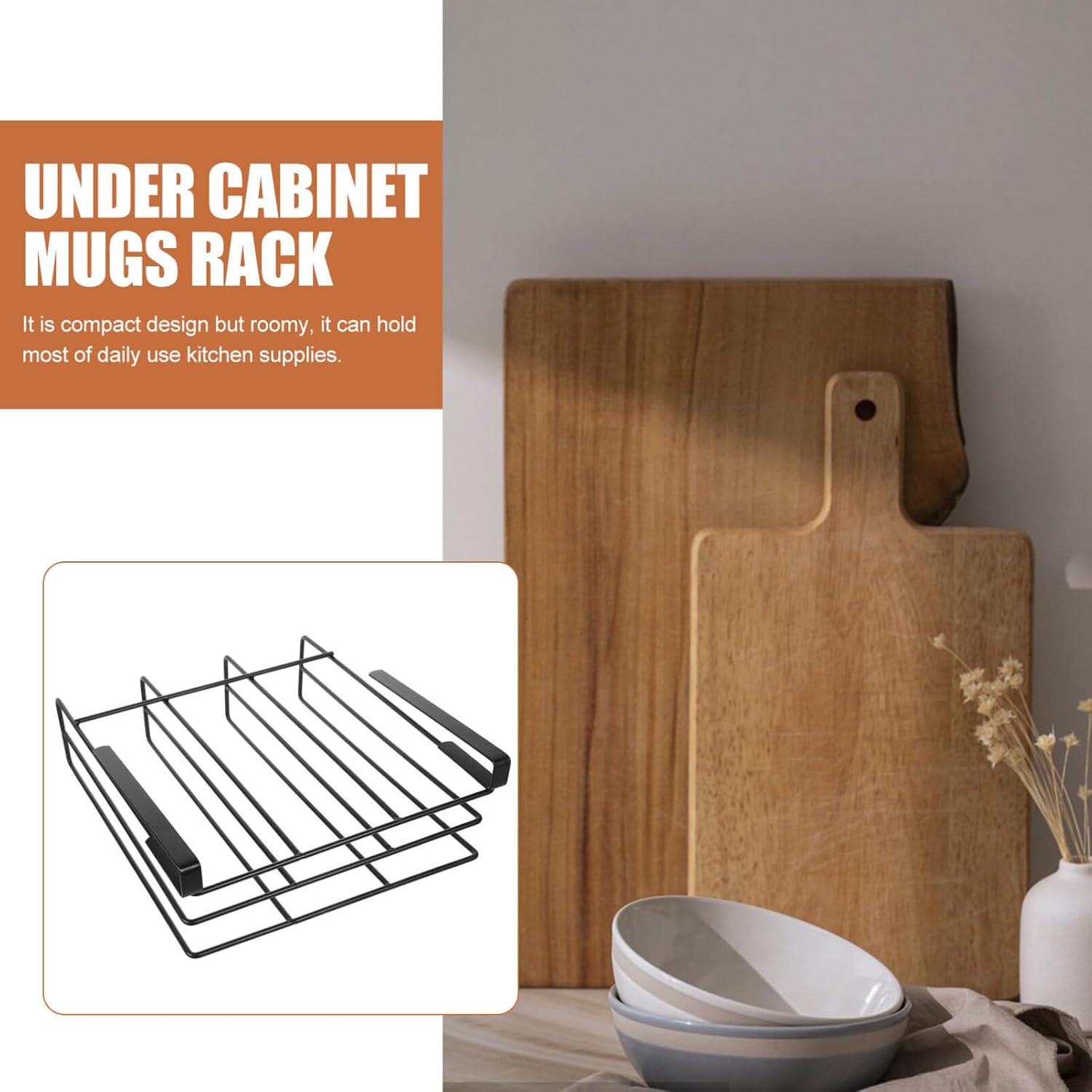 UPKOCH under Cabinet Hanging Rack Storage Organizer for Kitchen Pantry Closet Sturdy Stylish Utensil Hanger Space-saving Design for Cutting Boards Pots More
