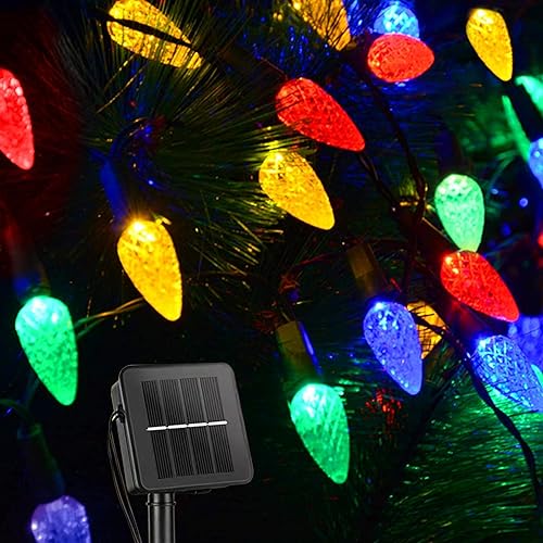 Guirnalda de luces solares de fresas para exteriores, 100 LED, 40 pies, luces de hadas de Navidad multicolor con 8 modos de iluminación, luces