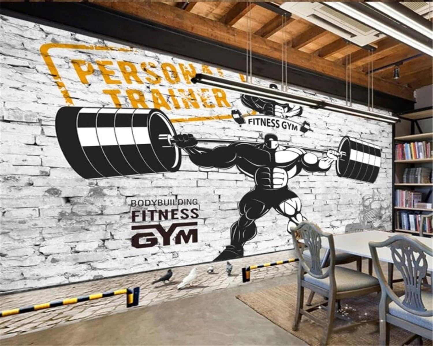 Papel Tapiz 3D Para Decoración De Gimnasio, Mural De Fondo De Levantamiento De Pesas Para Deportes Retro Nostálgico Pared Pintado Papel Tapiz 3D Decoración Dormitorio Sala Sofá Mural-250cm×170cm