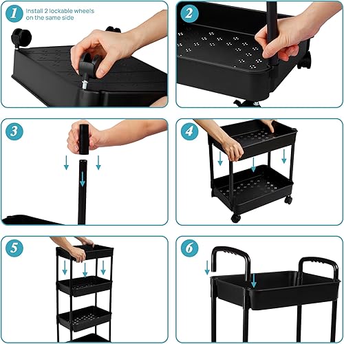 Miniatura 3 de Vtopmart Carrito rodante de 5 niveles con ruedas, carrito de almacenamiento desmontable con asa y ruedas con bloqueo, estantes organizadores, fácil