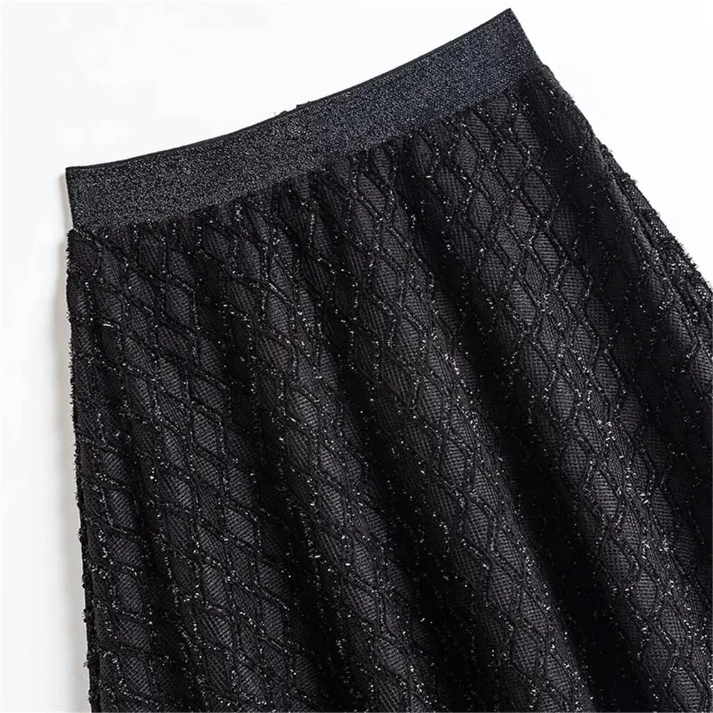 Falda de Lentejuelas Falda de Tweed a Cuadros con Lentejuelas for Mujer, Falda Larga Negra Gruesa de Fiesta de Invierno, Faldas Acampanadas de Cintura Alta elásticas