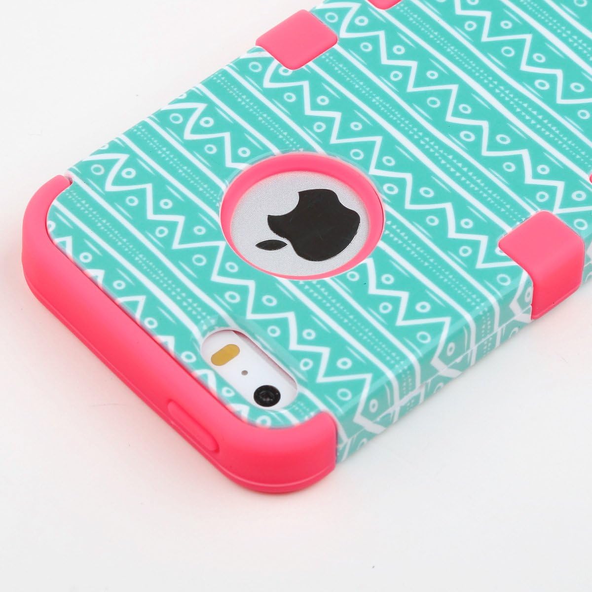 ULAK iPhone SE Case,iPhone 5S Case, Anti Slip Shock Resistance Protective Cover with Hybrid High Soft Silicone + Hard PC Case for Apple iPhone 5/5S/SE (Dot- Pink)