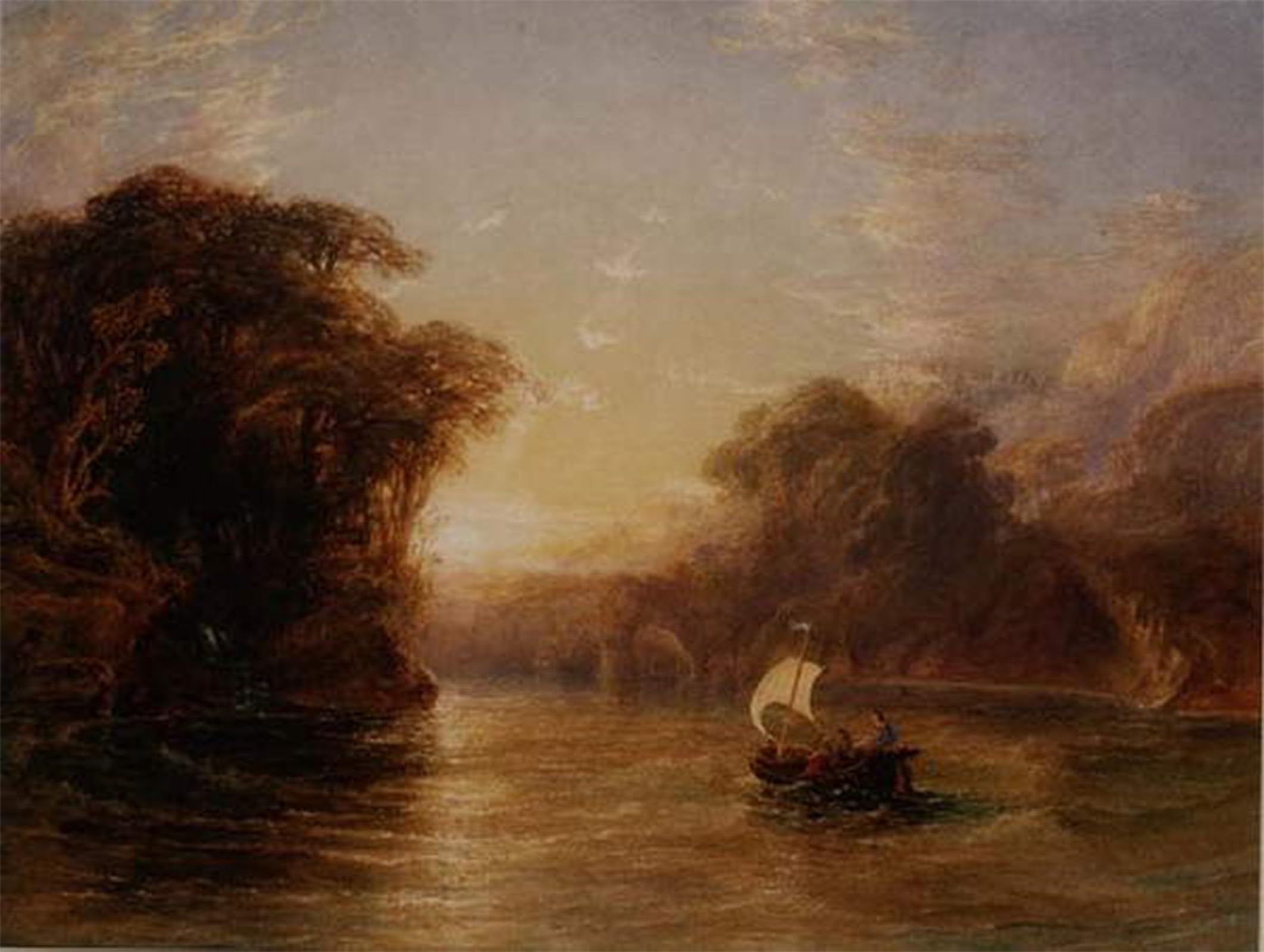 ARTXLXXBN Famous Prints Artwork Pictures Poster Painting Art Ubaldo and Carlo in the Enchanted Boat by Vandyke Copley Fielding Artwork Landscape Pictures for Home Decor 60x90cm