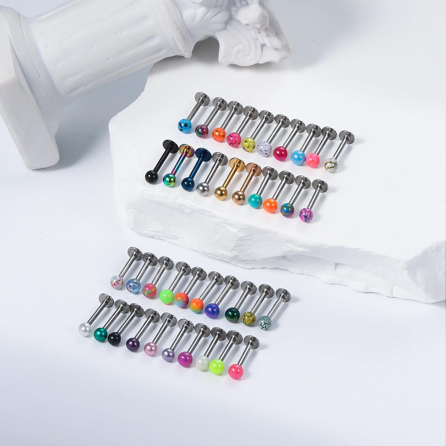 Vsnnsns 16G Lip Rings Stainless Steel Tragus Helix Conch Piercing Jewelry Snake Bite Piercing Monroe Lip Rings Labret Medusa Cartilage Lobe Earrings Studs Piercing Jewelry 6MM 8MM 10MM Silver 40PCS