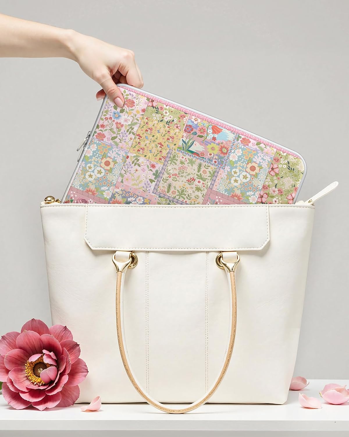 iLeadon MacBook Air sleeve for MacBook Air 13-13.6 inch, 13 Inch Laptop Sleeve Compatible with MacBook Pro, Protective Cute Pink Laptop Sleeve Case for Chromebook, HP, Dell (Floral) - Image 7