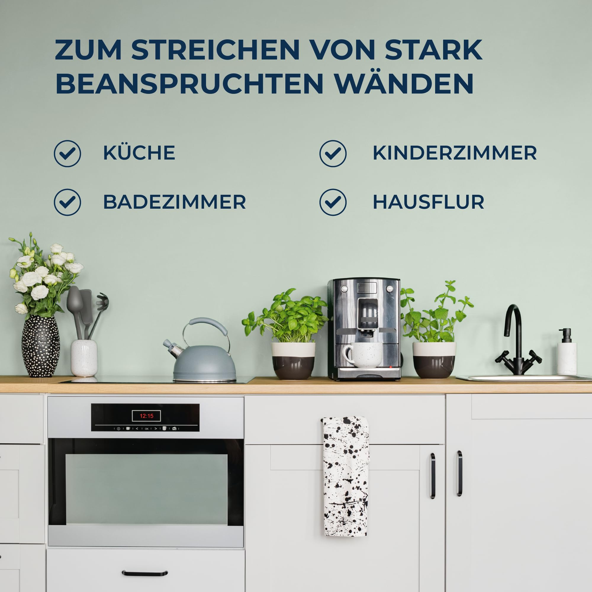 derendo Latexfarbe grün salbeigrün matt abwaschbar 5 Liter für Innen Küche Badezimmer streichen grüne Wandfarbe hohe Deckkraft hellgrün 5L