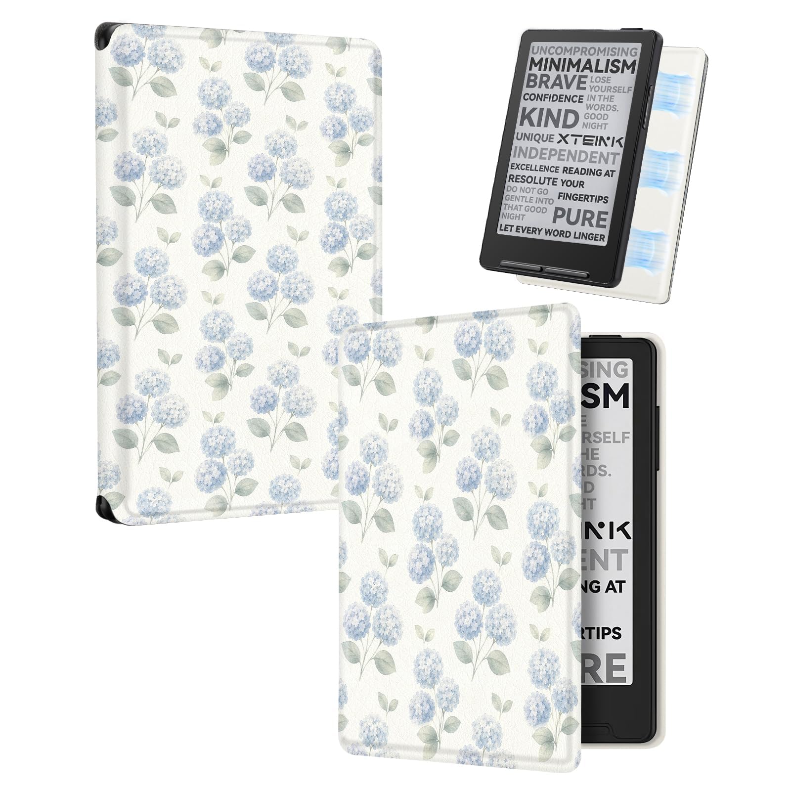 CoBak Magnetic Case for XTEINK X3 eBook Reader, 3.7" Ultra-Lightweight PU Leather Cover(Hydrangea)