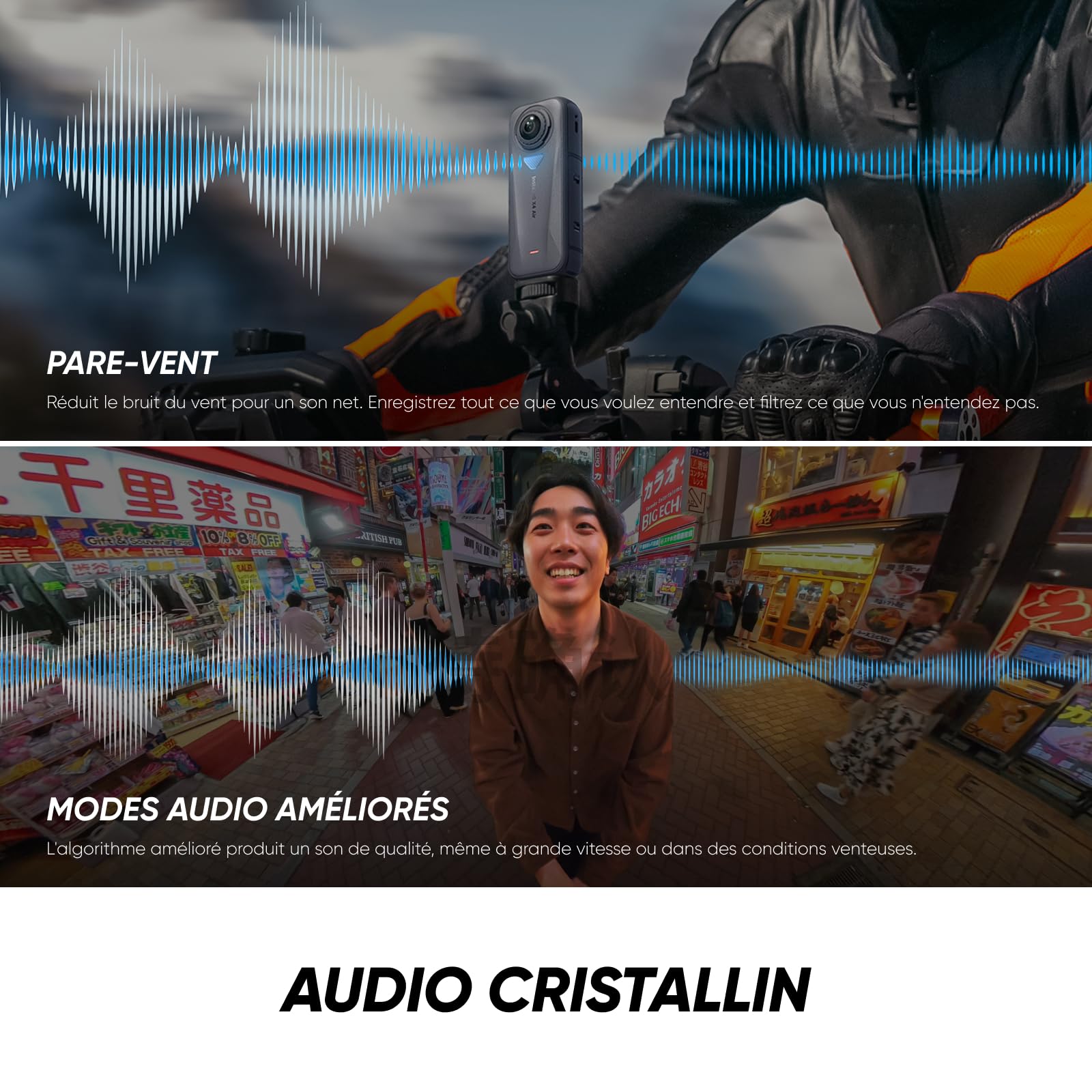 Insta360 X4 Air Pack démarrage Noir Graphite - Caméra 360 8K, Appareil Photo vidéo étanche léger 165g, Perche à Selfie Invisible, objectifs remplaçables, Pare-Vent, dashcam pour vlog, Moto
