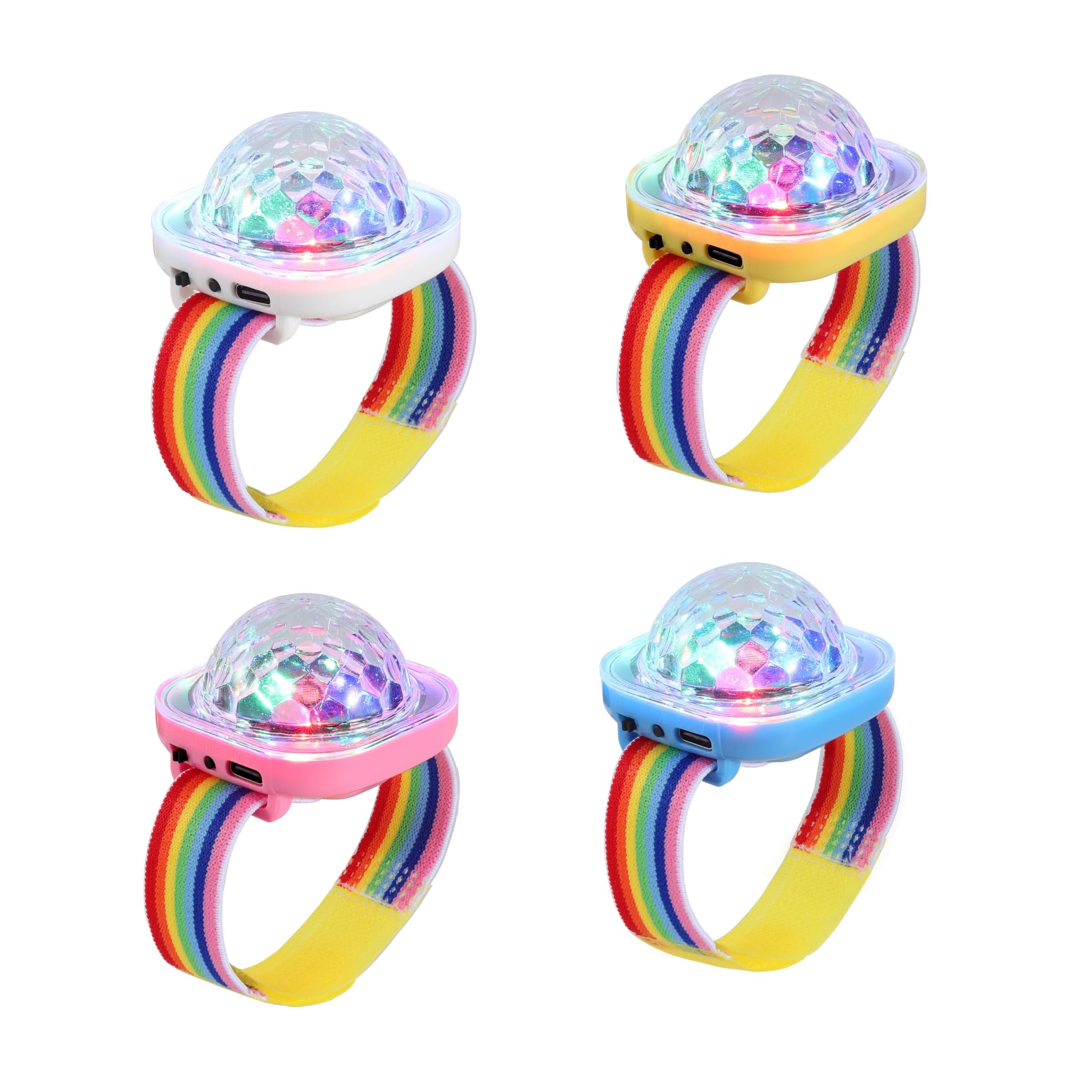 Luce da discoteca, portatile, mini lampada LED portatile, per notte, stroboscopio, cinturino USB, ricarica vocale con ventosa per feste, auto, danza, DJ Club (rosa/giallo/blu/bianco)
