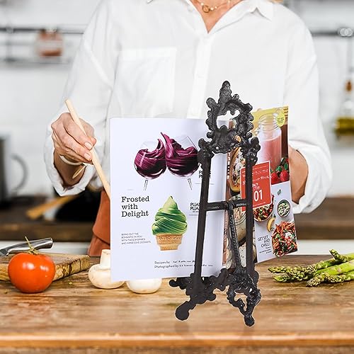 Miniatura 4 de Soporte para libros de cocina de hierro fundido, soporte de metal resistente para libros de recetas, estante de exhibición de hierro fundido vintage