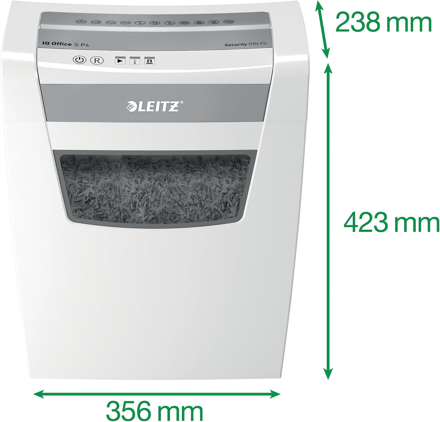 Leitz IQ Office S Paper Shredder, 14-12 Sheets Capacity (70-80 g/m²), Particle Cutting, Safety Level P4, 23 L Waste Container, Paper Shredder with DC Motor, White, 8099000