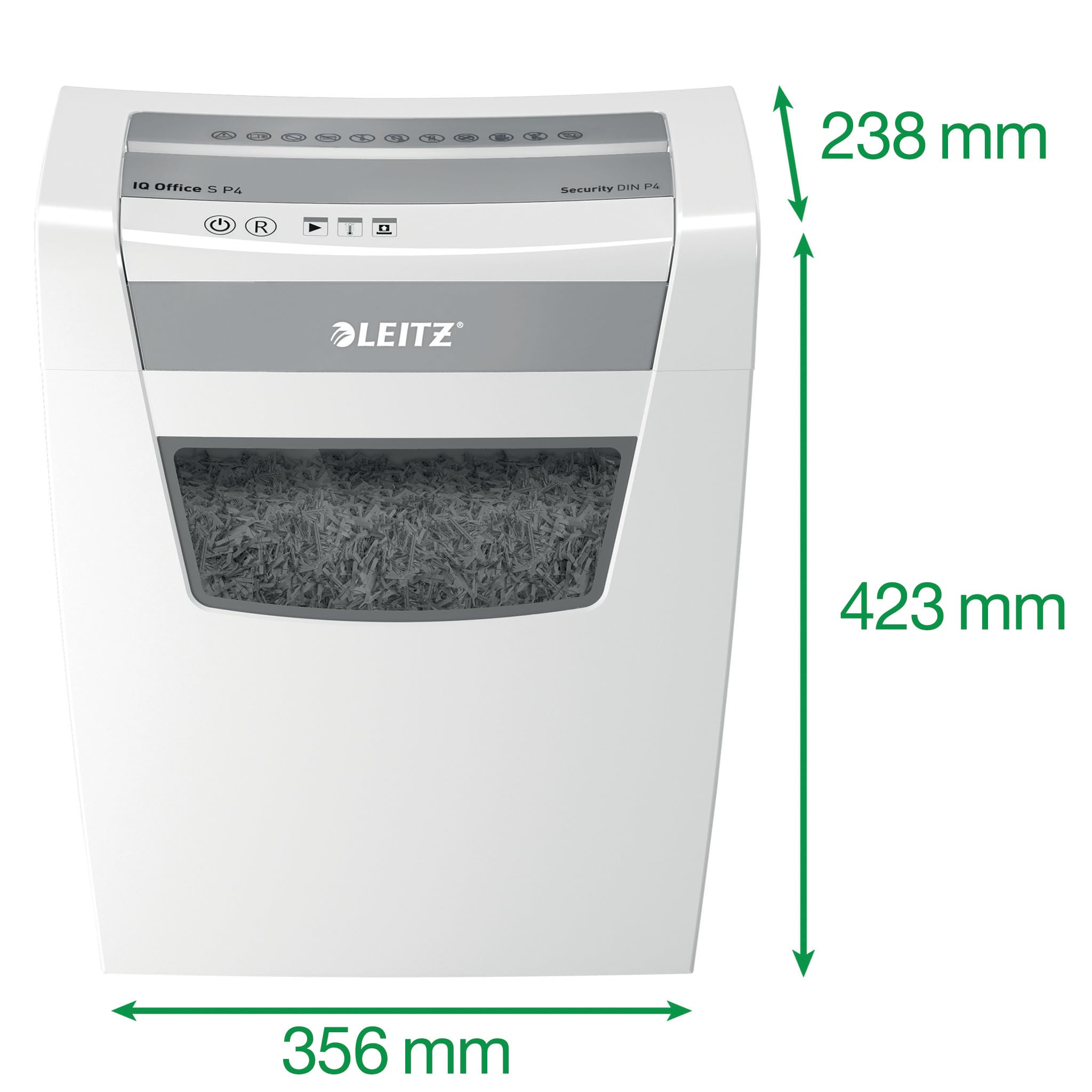 Leitz IQ Office S 80990000 - Trituradora de Papel, Capacidad para 14-12 Hojas (70-80 g/m²), Corte de partículas, Nivel de Seguridad P4, Cubo de Basura de 23 L, Especialmente silencioso, Manual, Corte