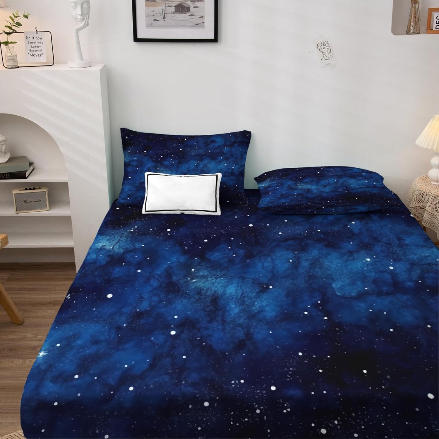 Galaxy Sheets California King Size - Navy Blue Bed Sheets, Soft Microfiber & Deep Pocket & Wrinkle Free Patterned Bedding Sheets & Pillowcases, 4 Piece ( 1 Fitted Sheet, 1 Flat Sheet, 2 Pillow Cases )