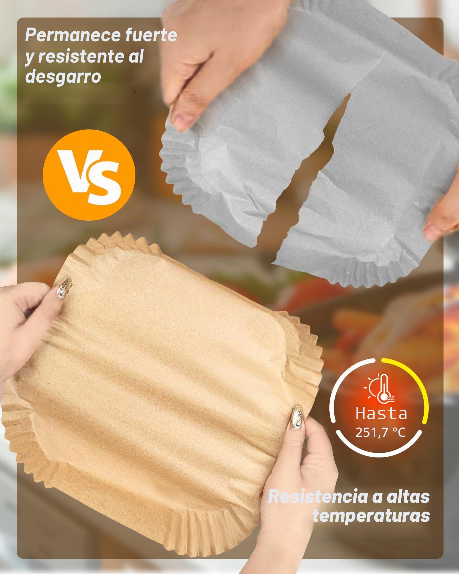 Papel Freidora Aire,500 unidades,Diámetro Interior 20 cm, libre de BPA, para 5 a 8 litros (Cuadrado, Desechable)