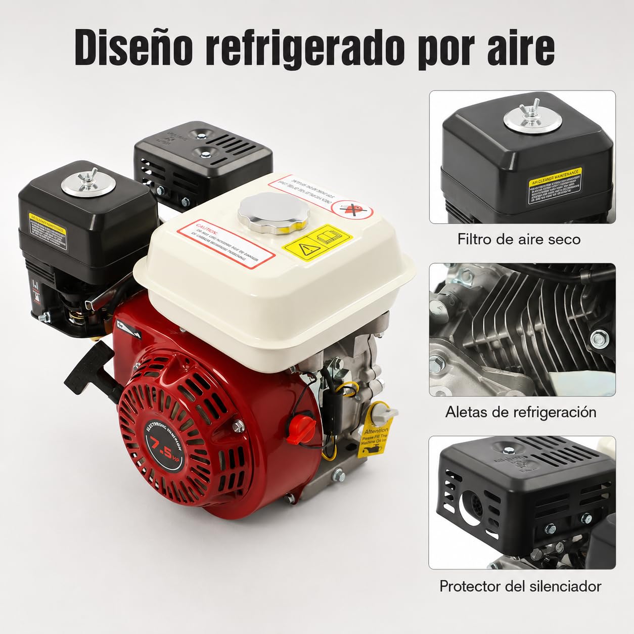 Motor de gasolina de 4 tiempos de 7,5 CV 212 cc con eje de levas de 19 mm | Motor multiusos refrigerado por aire con sensor de aceite y depósito de 3,6 L para generador de bomba kart y cortacésped
