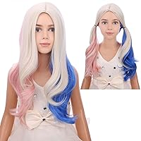 Vista 26 de Peluca larga rubia para niños y niñas, pelucas rubias claras largas onduladas para niños, pelucas sintéticas con parte media Negro