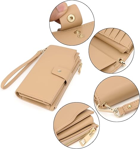 Miniatura 5 de UTO Cartera de cuero vegano para mujer, cartera larga con broche de presión, tarjetero de crédito, elegante embrague
