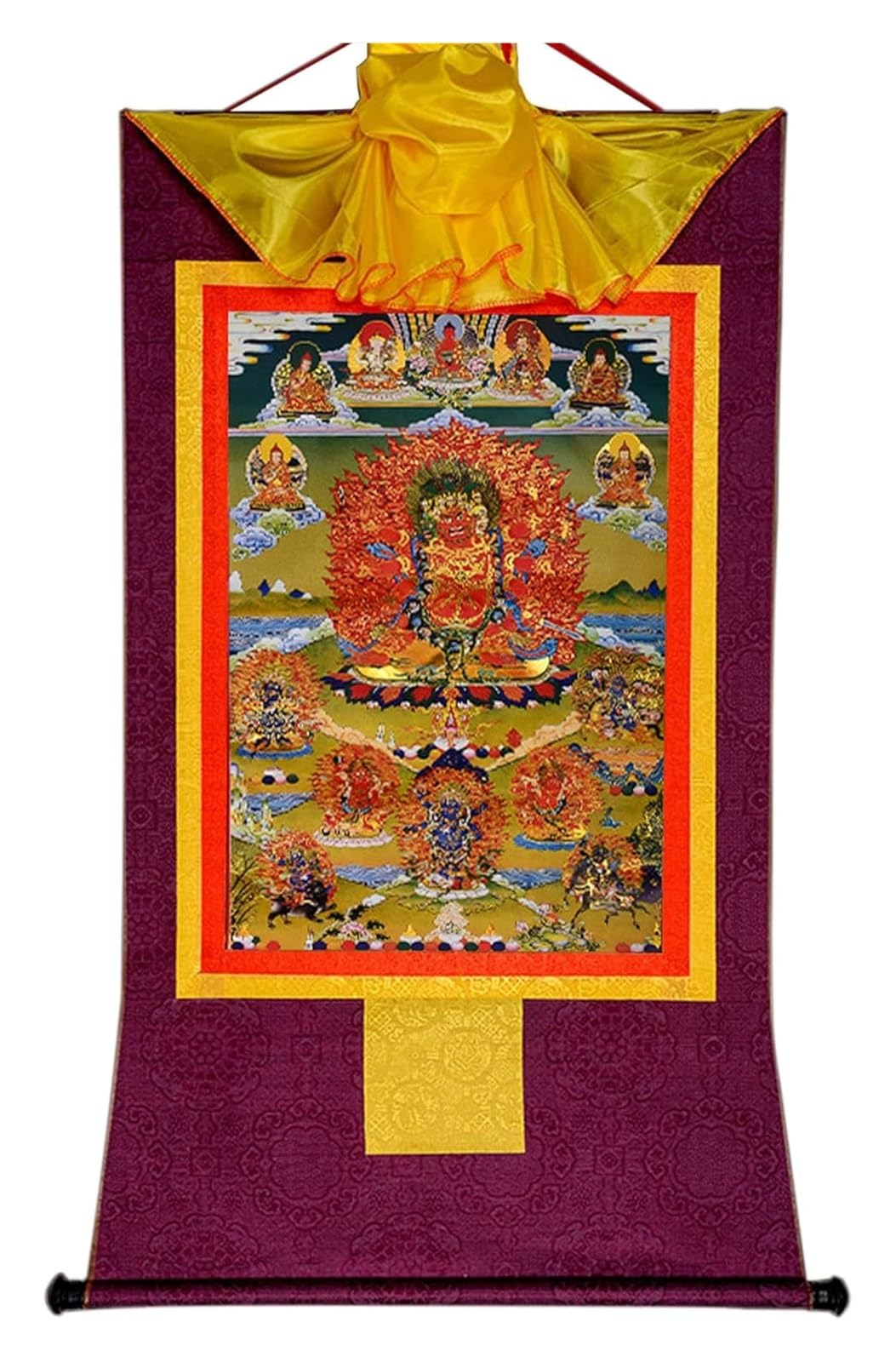 Thangka-Gemälde, tibetisches Thangka, Thangka-Gemälde, buddhistischer Wandteppich, Hayagriva (Yaksha-Begleiter, Weisheitskönig), tibetische Thangka-Malkunst, buddhistischer Thangka-Brokat, Buddha-Wand