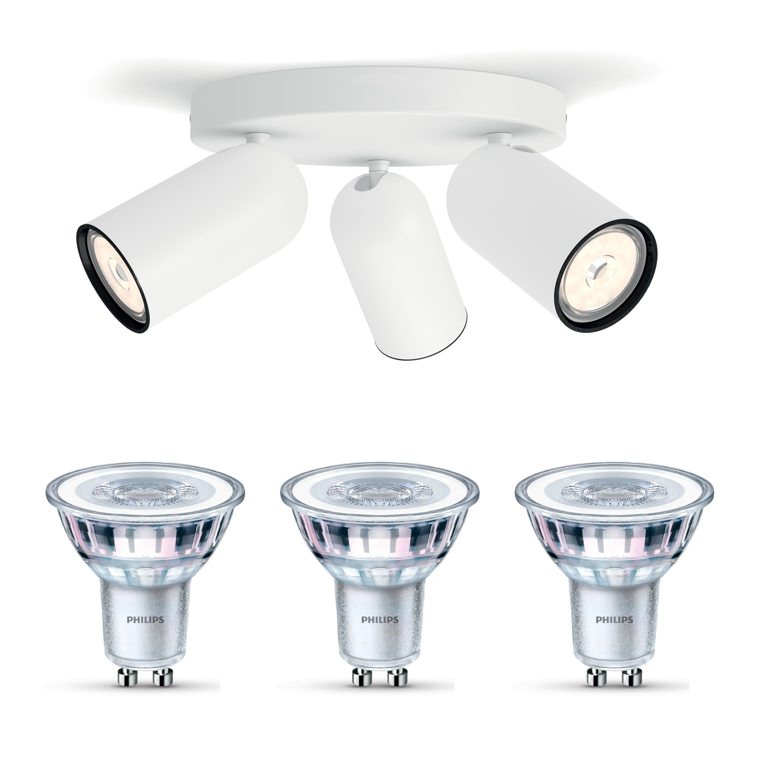 Philips Pongee Aufbaustrahler (Weiß) - 3-Flammig - Nicht dimmbar | Deckenstrahler - GU10 - Warmweiß