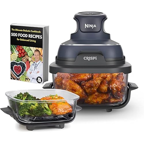 4-in-1 Portable Glass Air Fryer & Multi-Function Cooking System with 4-Qt & 6-Cup Glass Containers, Storage Lids, Dishwasher Safe & Leak-Proof Meal Prep Kit Ninja