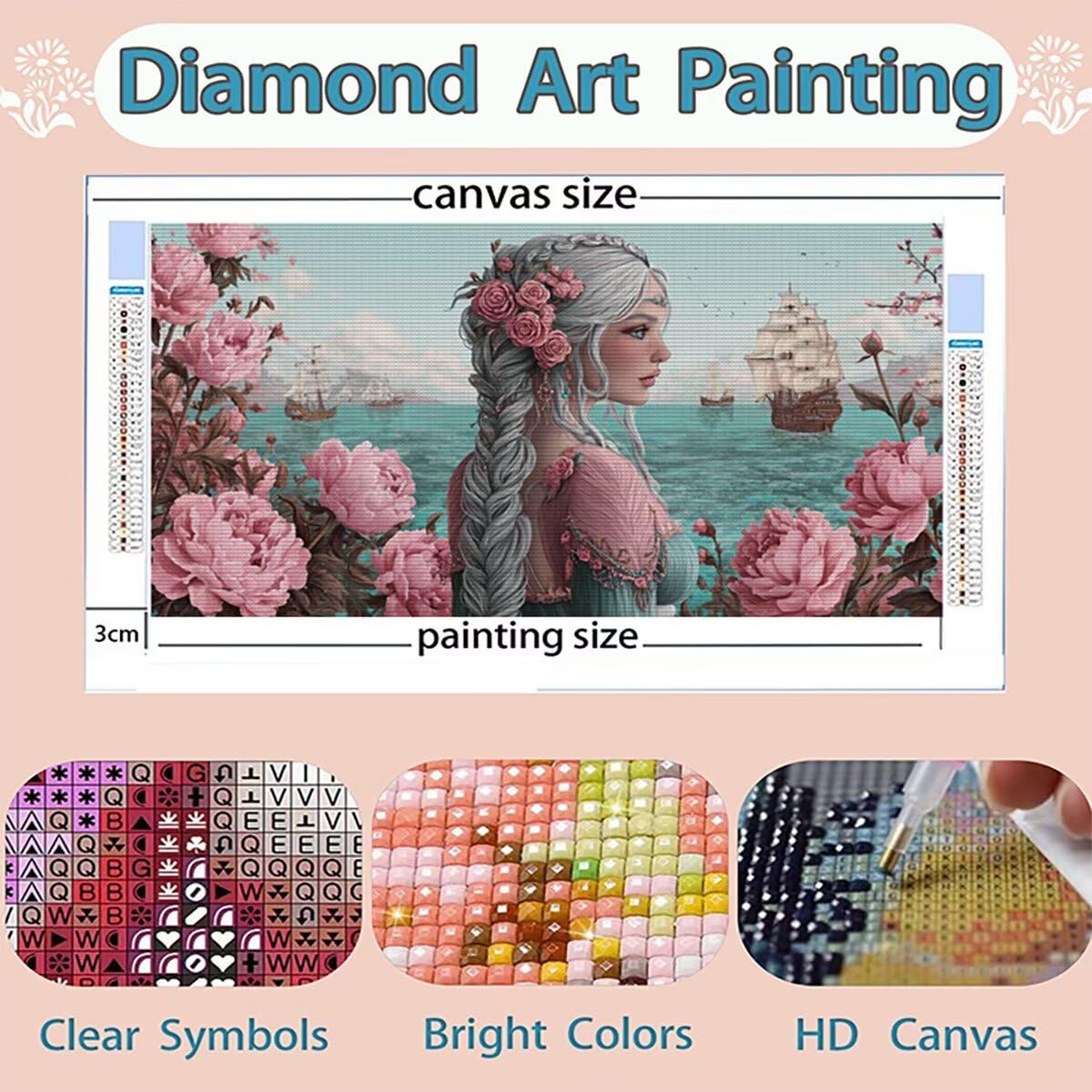 Diamond Painting Blume, 5D Mädchen Diamond Painting Erwachsene Bastelset Kinder ab 6 Jahre, DIY Crystal Art Kreativ Set für Erwachsene Mosaikherstellung Bastelset für Deko Wohnzimmer 60x155cm 0R-229