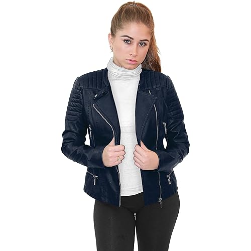Olivia Miller Womens Faux Leather Zip Up Moto Biker Jacket