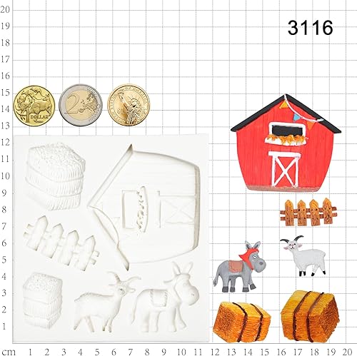 Miniatura 8 de Barn Animals - Moldes de silicona para decoración de pasteles, decoración de cupcakes, resina epoxi, arcilla polimérica, 2 unidades