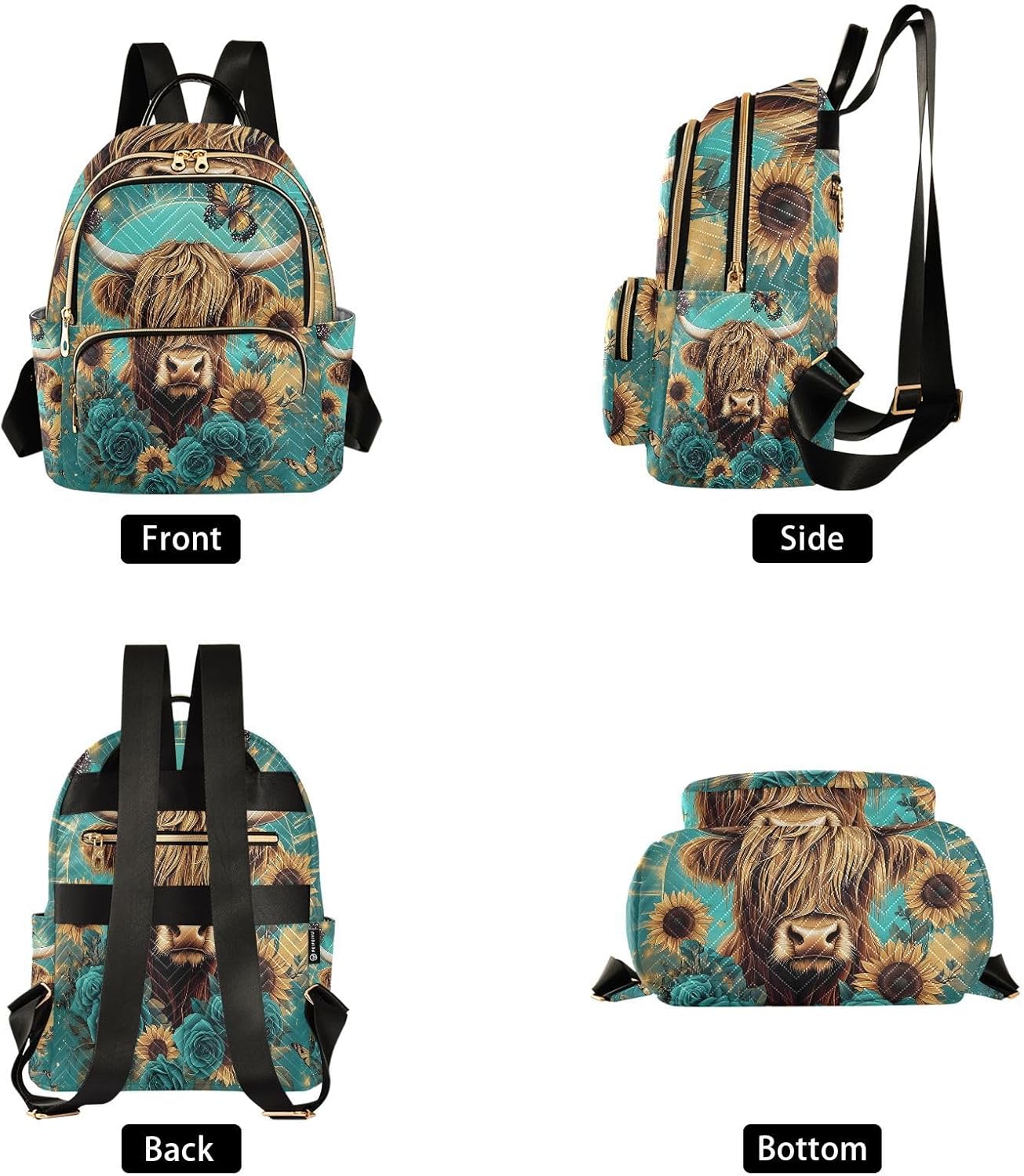 ALAZA Highland Cow Butterfly Rose Women Backpack Purse Shoulder Bag