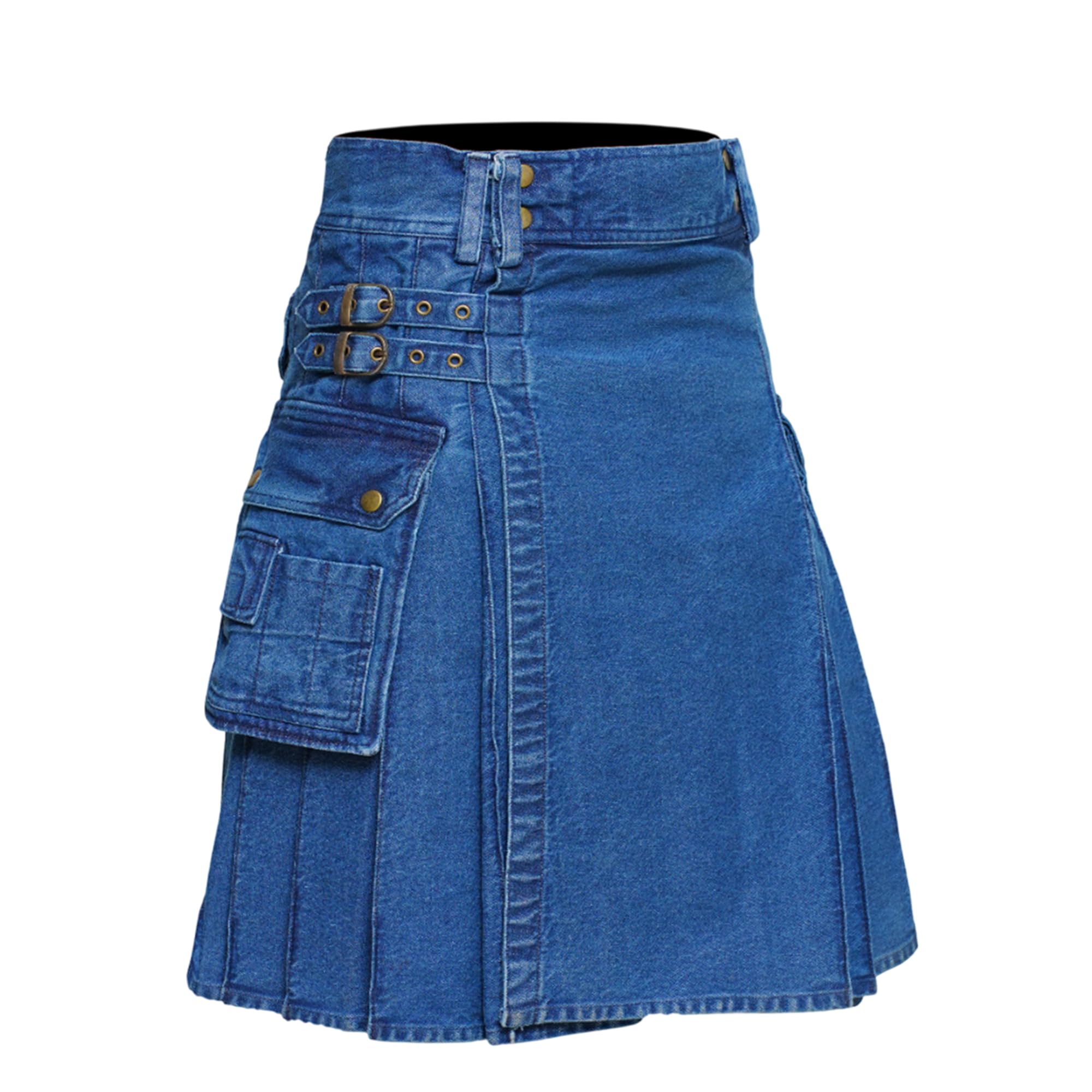 CELTIC PRO Men's Deluxe Utility Denim Kilt - Modern Utility Kilt for Men, Authentic Jean Kilts with Tactical Style, Blue, 36
