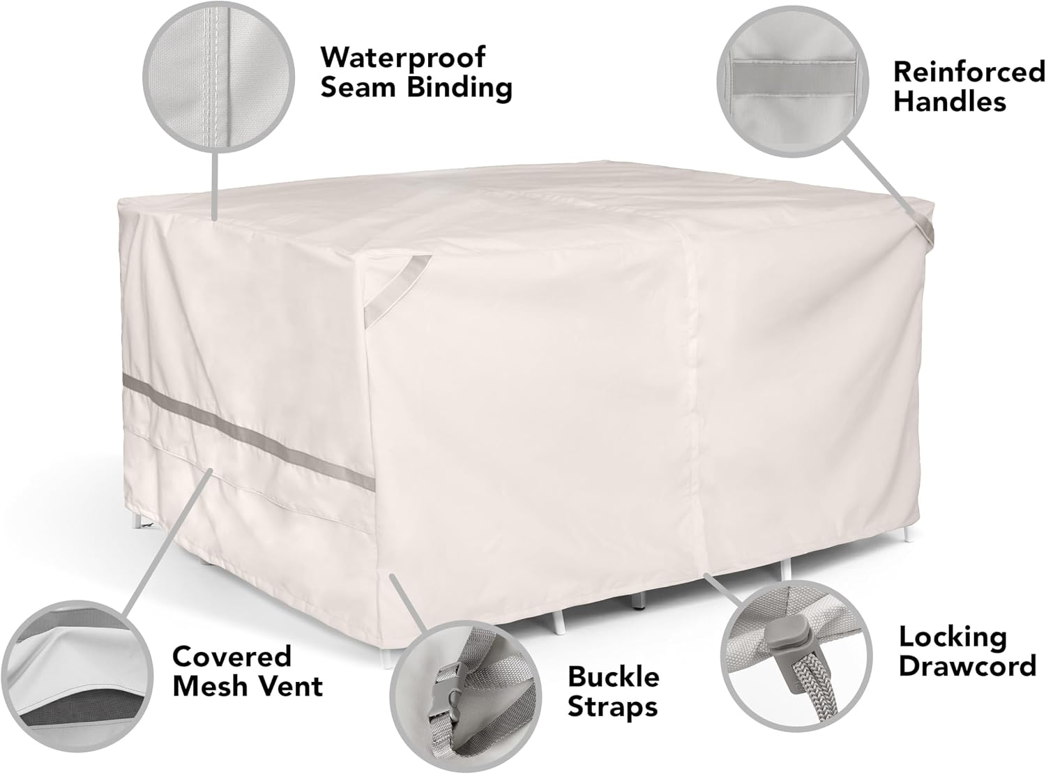 Covermates Prestige Square Outdoor Dining Table & Chair Set Cover – All-Weather Water-Resistant Polyester Patio Furniture Cover with Mesh Vents, with Umbrella Hole 76W x 76D x 30H, Stone