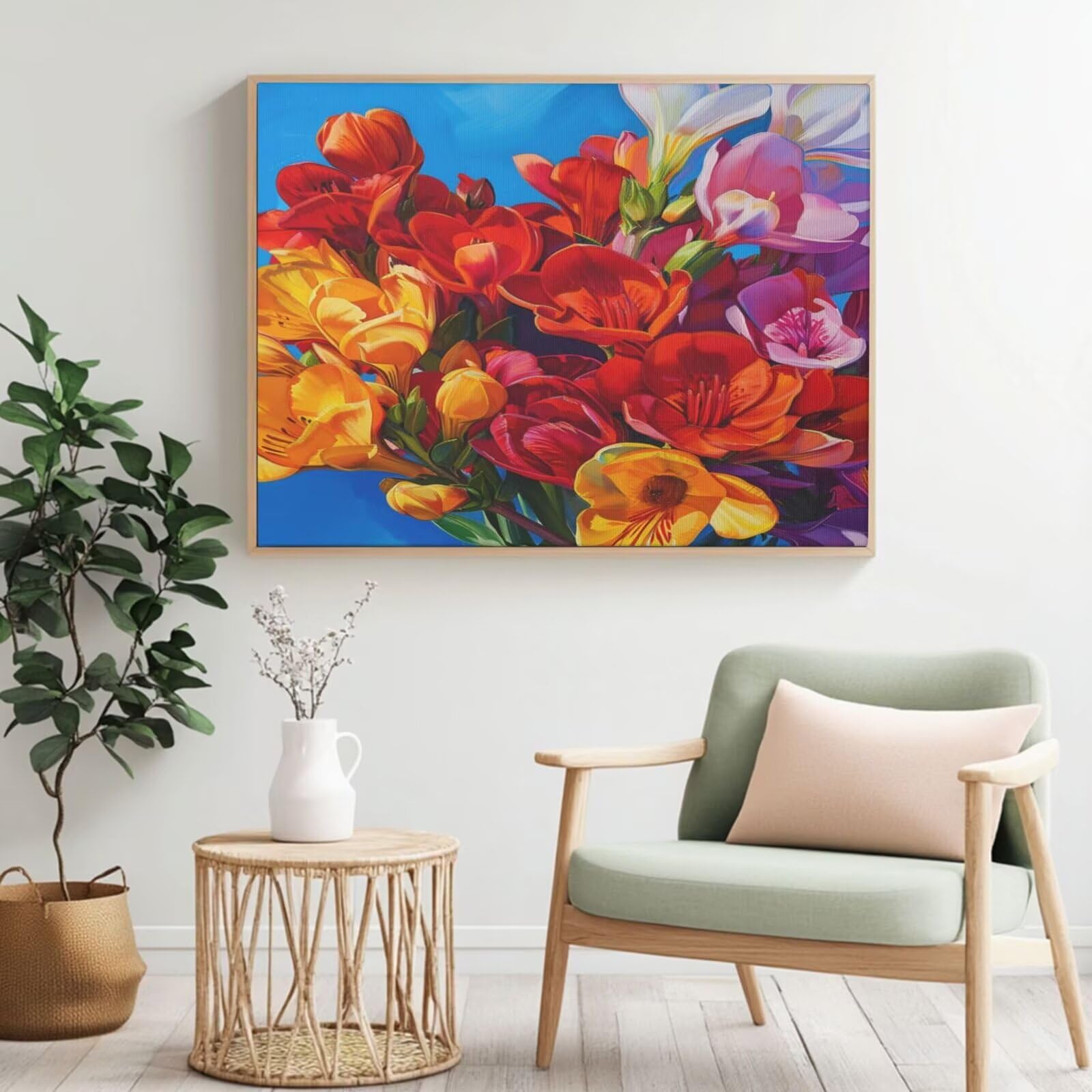 Malen-nach-Zahlen-Set für Erwachsene, Malen-nach-Zahlen-Set mit Blume, Acryl, Malen nach Zahlen für Erwachsene/Anfänger, Ölgemälde, Basteln für Heimdekoration, 95 x 70 cm, ohne Rahmen) MK203