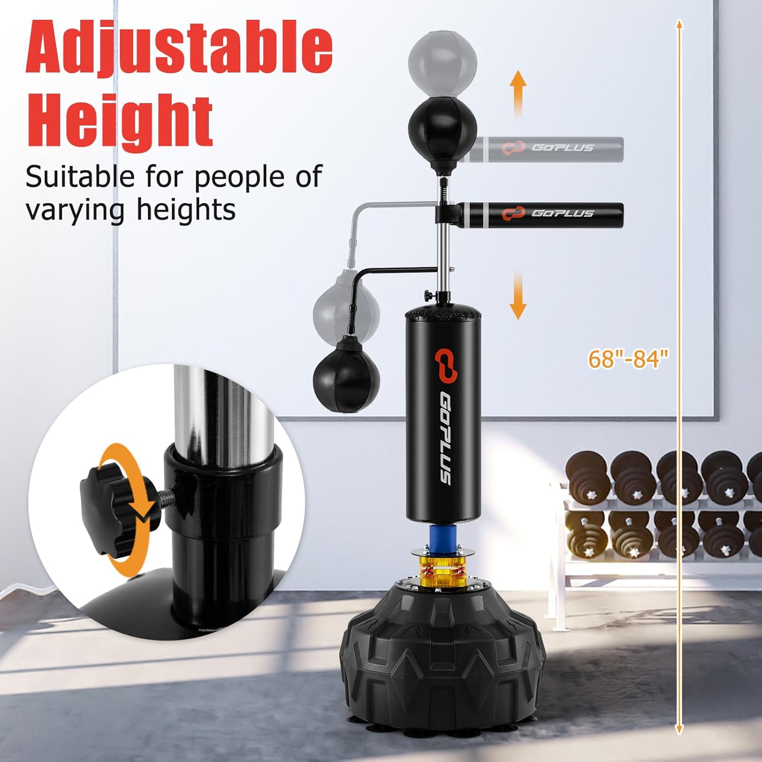 Goplus Boxing Speed Trainer, Freestanding Punching Bag 360° Spinning Bar with 2 Reflex Speed Balls, Shock Absorbers, Fillable Base, Height Adjustable Boxing Training Equipment for Teens Adults