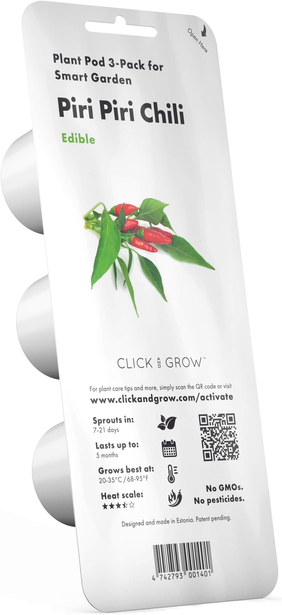 Click and GrowSmart Garden Piri Piri Chili Plant Pods, 3-pack