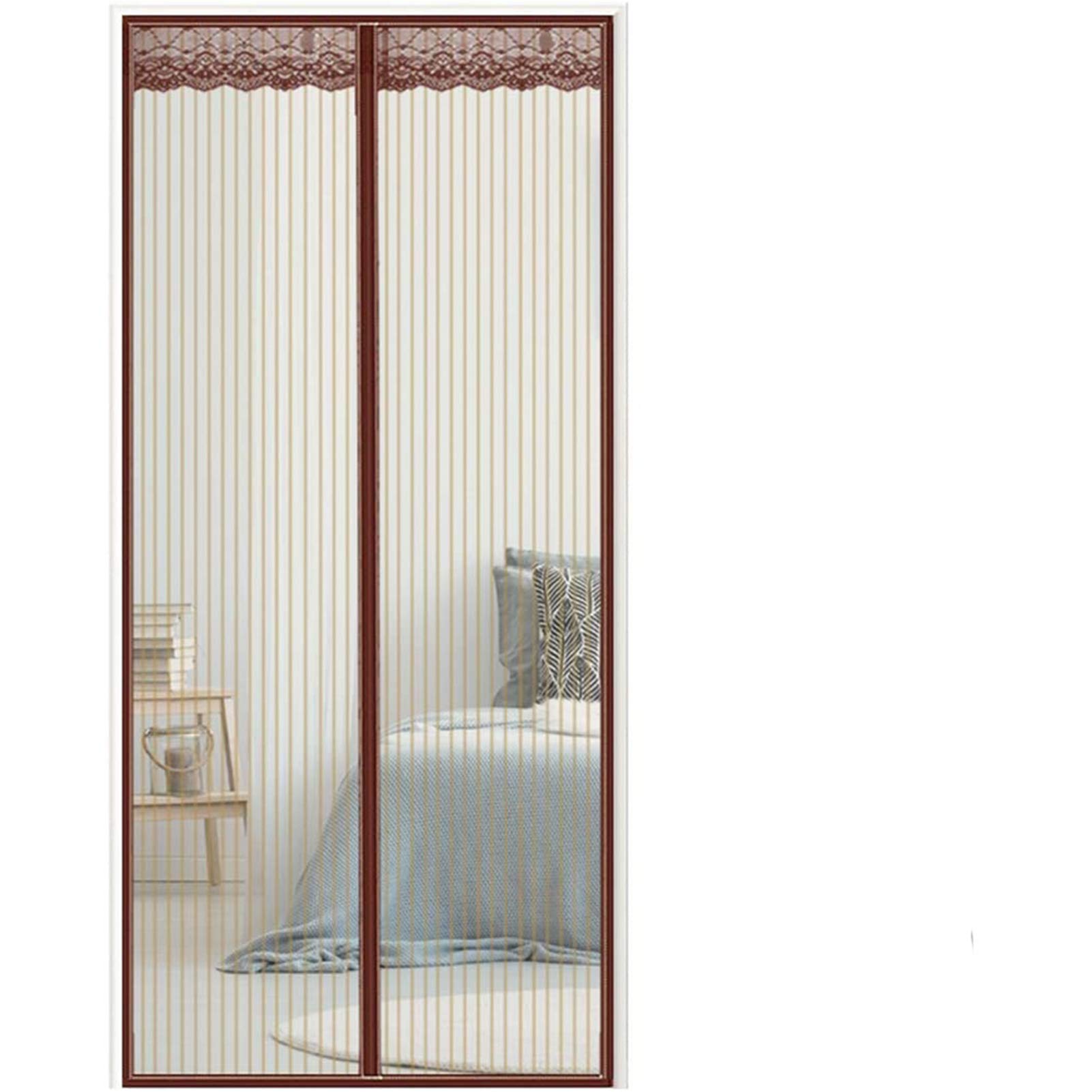 Amzero Brown Magnetic Screen Door For Sliding Glass Door, 160X230cm Mosquito Door Anti Mosquito Bugs Easy Install For Keep Bugs Fly Out,