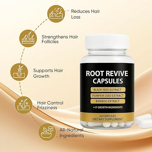 Miniatura 6 de Root Revive Cápsulas de crecimiento del cabello para mujeres y hombres negros  60 cápsulas  Fórmula 17 con extracto de semilla negra, biotina, bambú
