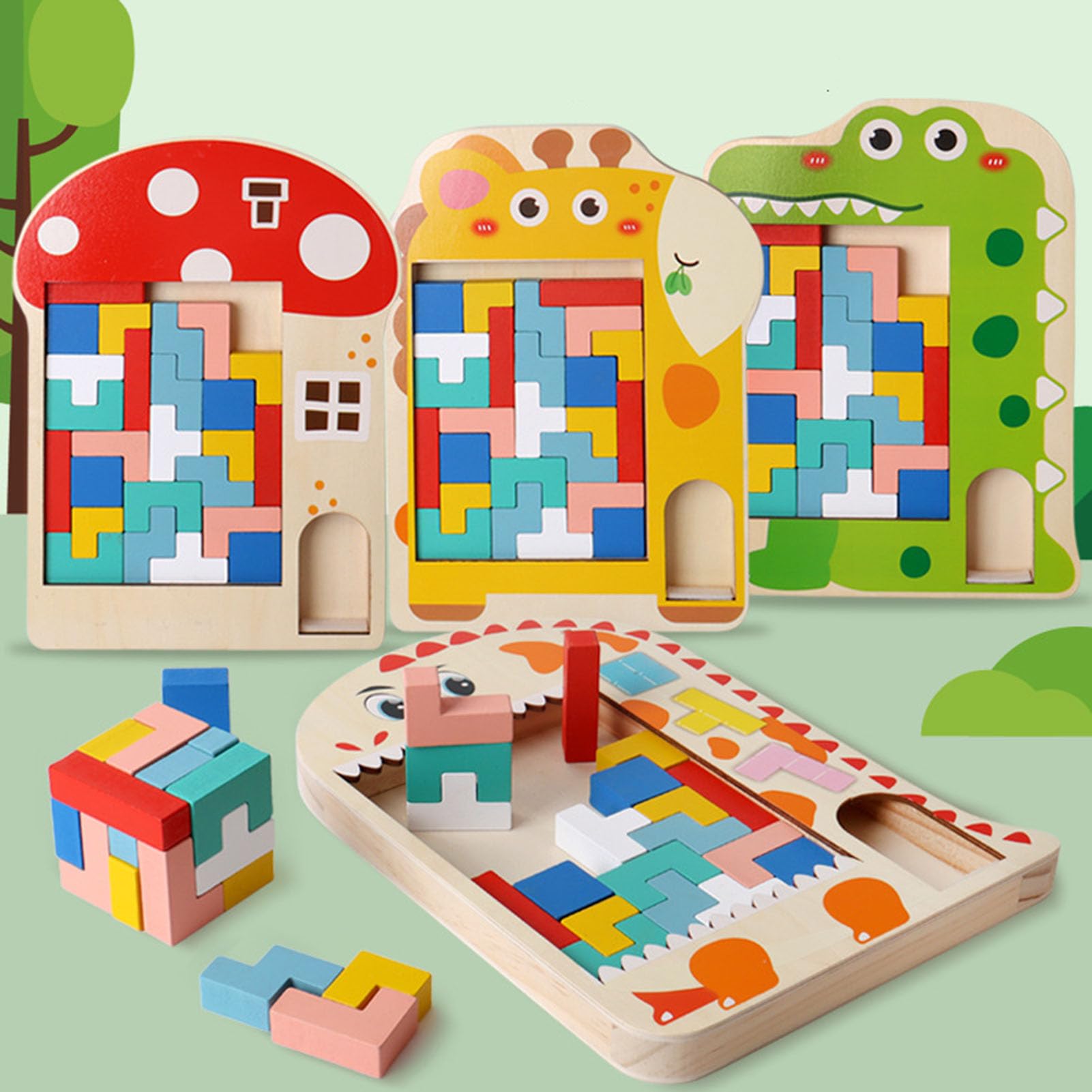 Zabawka Tetris Puzzle, Gra w Bloki Tangram w Kształcie Zwierząt