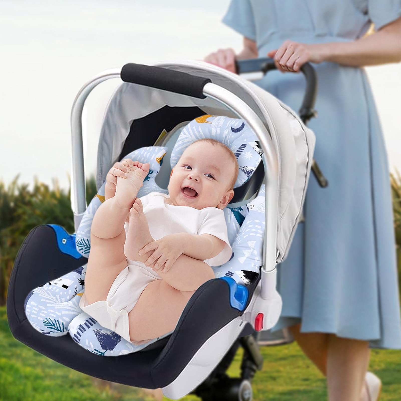 Inserto de Asiento de Coche para bebé - Bolsa de Cochecito Cojín Cabezales | Y Soporte para el cuerpo | Inserto para bebés de diseño de cinco puntos para la comodidad del recién nacido, Ajuste para