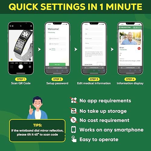 Miniatura 5 de Pulseras médicas mejoradas para hombres y mujeres con código QR, pulseras de identificación de alerta médica - Brazalete de acero de titanio, se