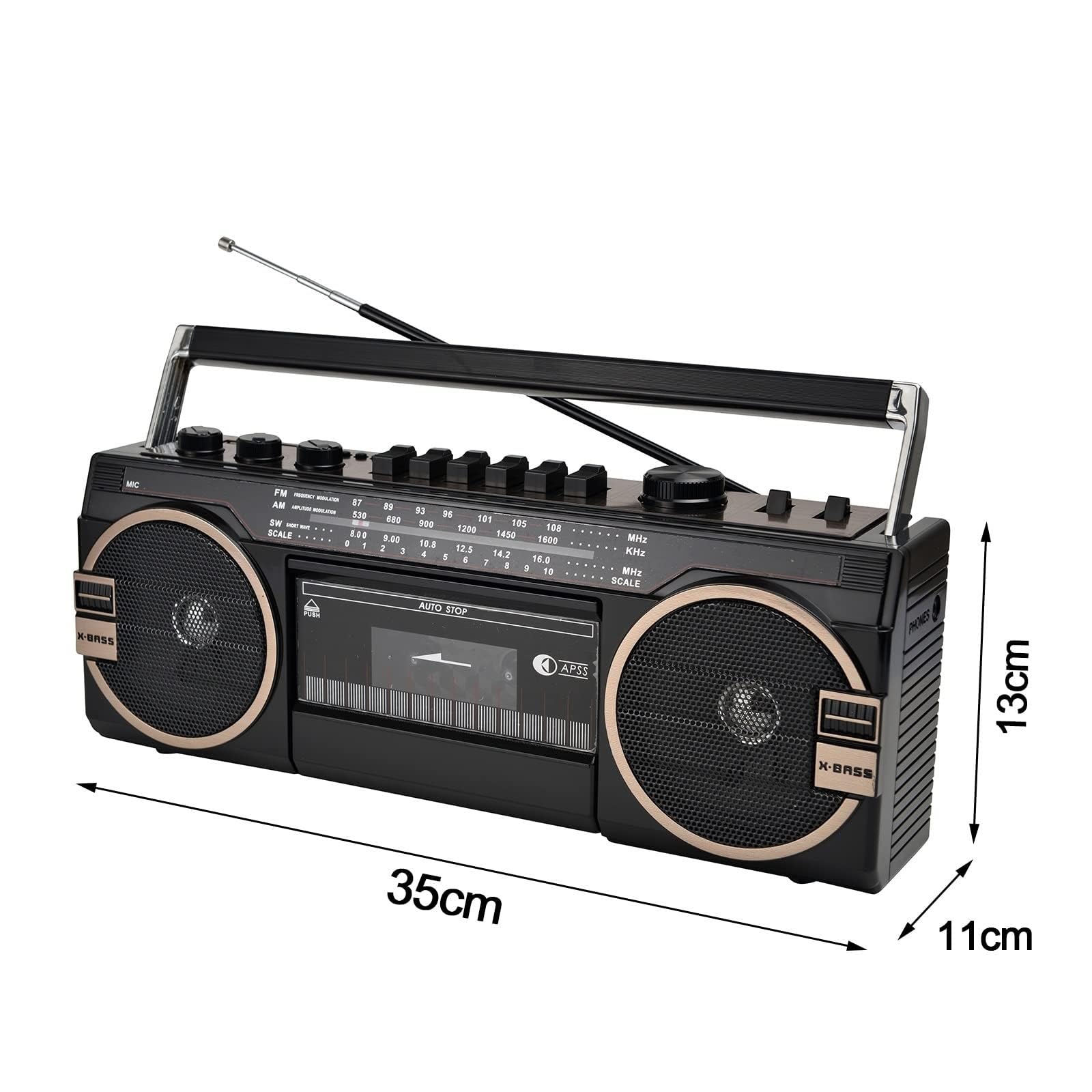 Boombox - Reproductor de CD portátil, grabadora de casete retro con Bluetooth y radio AM/FM, altavoz clásico de los años 80 para viajes y reuniones familiares